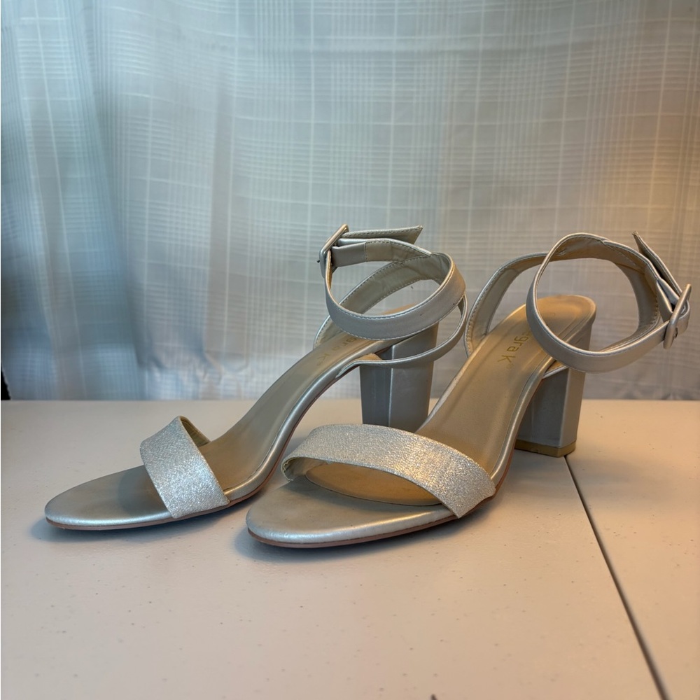Elegant Silver Block Heel Sandals